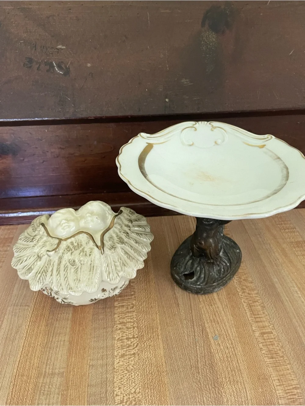 Cream Porcelain Vanity Set with Gold Accents - Vintage Style
